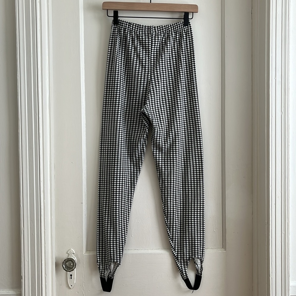80s Vintage Stirrup Leggings Black & White Checker Herringbone Cotton Blend - Picture 4 of 11
